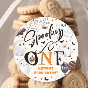 Spooky One Halloween 1st Birthday Party Cute Ghost Classic Round Sticker