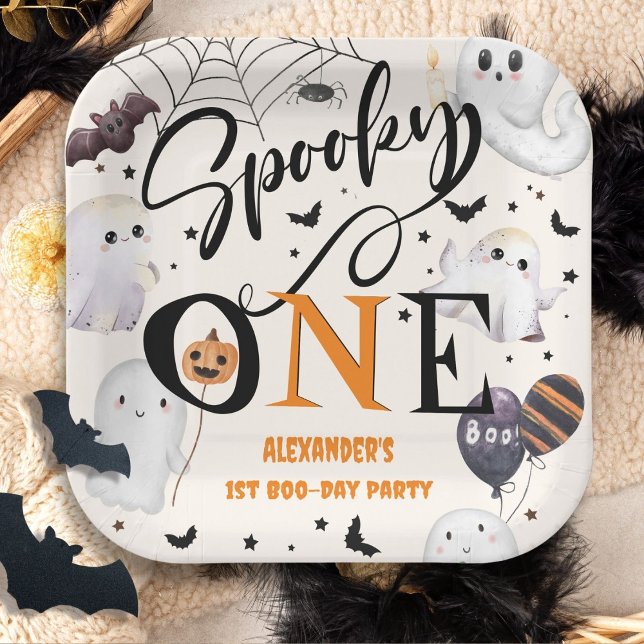 Spooky One Halloween 1st Birthday Party Cute Ghost Paper Plate (Creator Uploaded)