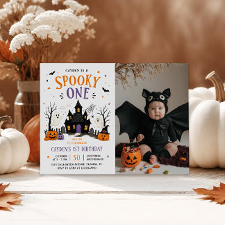Spooky One Halloween 1st Birthday Party Photo Invitation