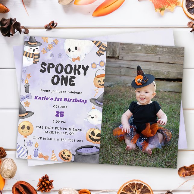 Spooky One Halloween 1st Birthday Party Photo Invitation (Creator Uploaded)