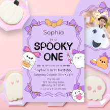 Spooky One Halloween 1st Birthday Photo Invitation