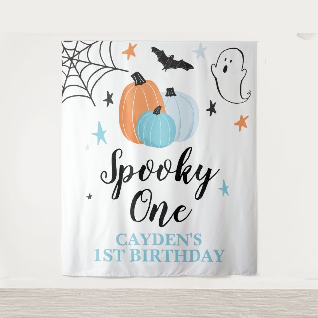 Spooky One Halloween 1st Birthday Pumpkins Tapestry (Front)