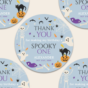 Spooky One Halloween 1st Birthday Thank You Blue Classic Round Sticker