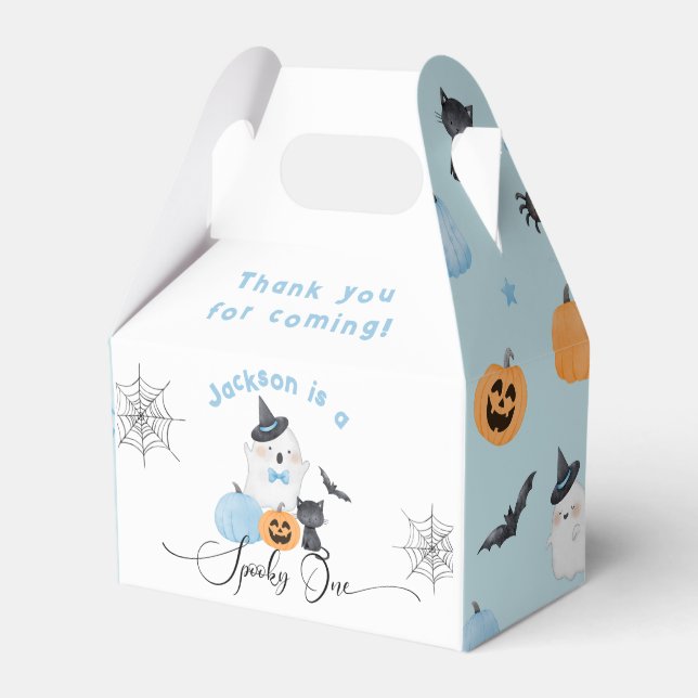 Spooky One Halloween birthday blue boy pumpkins Favour Box (Front Side)