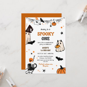 Spooky One Halloween Birthday Ghost Whimsical Cute Invitation