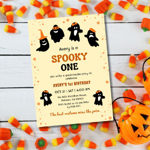 Spooky One Halloween Birthday Ghost Whimsical Cute Invitation