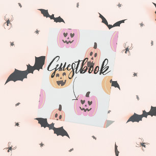 Spooky One   Halloween Birthday   Pink Guestbook Pedestal Sign