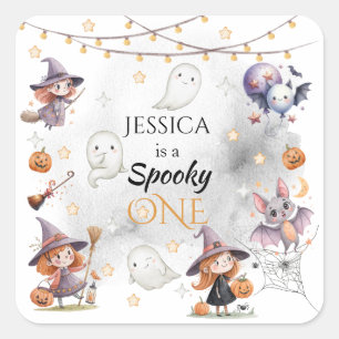 Spooky One Halloween Birthday Sticker with Witches