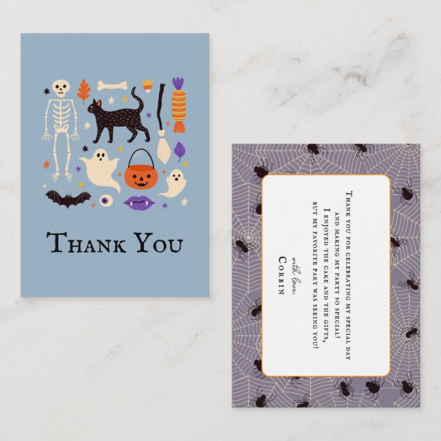 Spooky One Halloween Blue 1st Birthday Thank You Card (Front/Back)