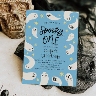 Spooky ONE Halloween Blue Ghost Birthday Invitation