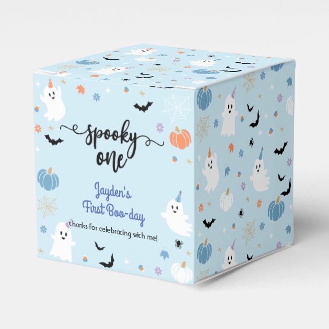 Spooky One Halloween Blue Ghost First Birthday Favour Box (Front Side)