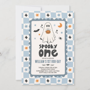 Spooky One Halloween Boy Ghost 1st Birthday Party Invitation