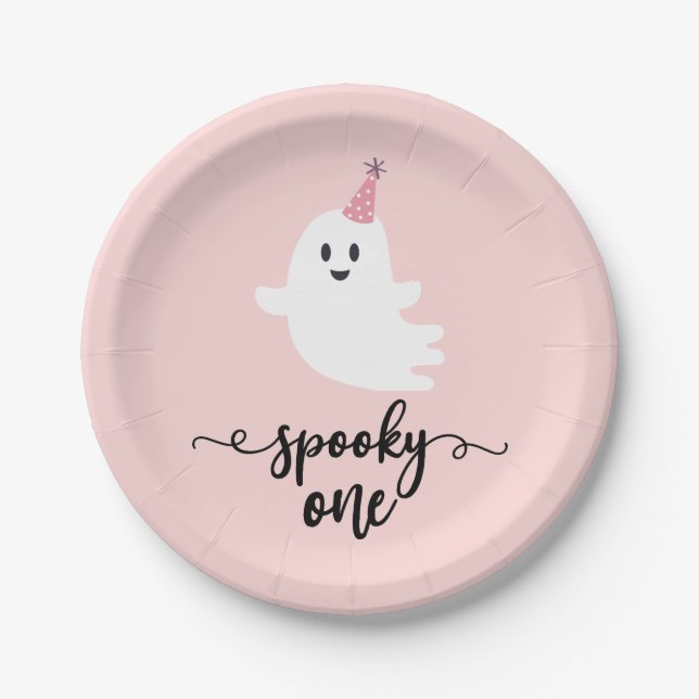 Spooky One Halloween Cute Ghost 1st Birthday Paper Plate (Front)