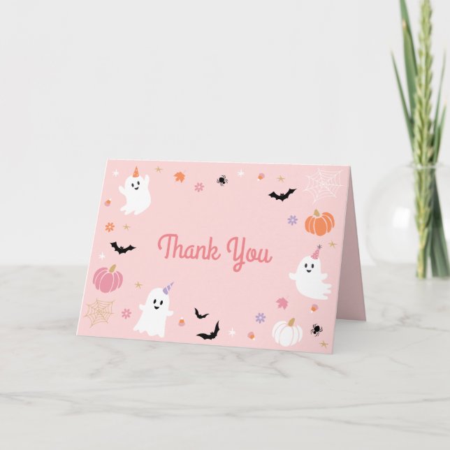 Spooky One Halloween Cute Ghost 1st Birthday Thank You Card (Front)