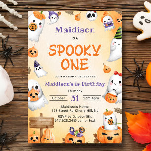 Spooky One Halloween Cute Ghost Birthday Party Inv Invitation