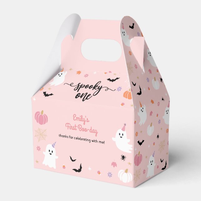 Spooky One Halloween Cute Pink Ghost 1st Birthday Favour Box (Front Side)