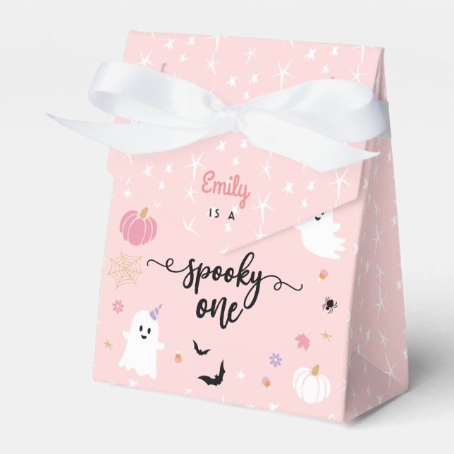 Spooky One Halloween Cute Pink Ghost 1st Birthday Favour Box (Front Side)