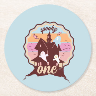 Spooky One Halloween First Birthday Ghost Party Round Paper Coaster
