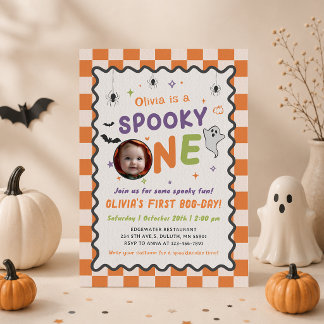 Spooky One Halloween Ghost 1st Birthday Photo Invitation