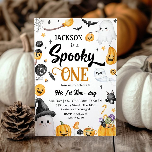 Spooky One Halloween Ghost Birthday Party Invitation (Creator Uploaded)