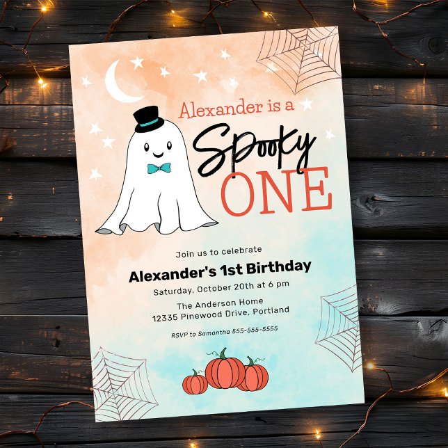 Spooky One Halloween Ghost Boys 1st Birthday Party Invitation (Creator Uploaded)