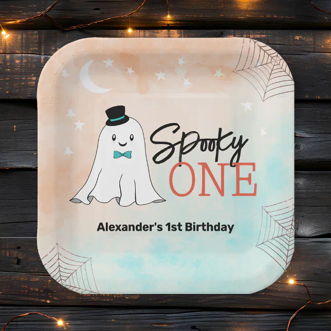 Spooky One Halloween Ghost Boys 1st Birthday Party Paper Plate | Zazzle