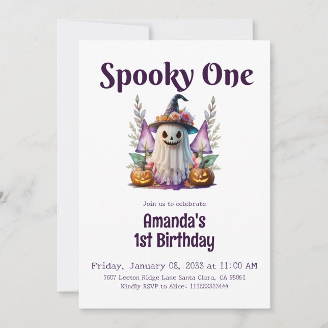 Spooky One Halloween Ghost First Birthday Party Invitation (Front)
