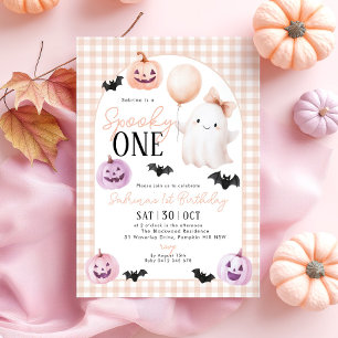 Spooky One Halloween Ghost Orange 1st Birthday Invitation