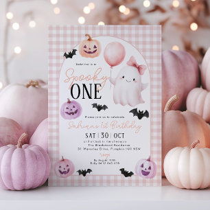 Spooky One Halloween Ghost Pink 1st Birthday Invitation