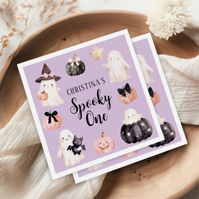 Spooky One Halloween Girl 1st Birthday Party Napkin (Creator Uploaded)