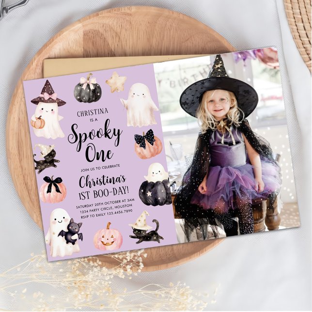 Spooky One Halloween Girl 1st Birthday Party Photo Invitation (Creator Uploaded)