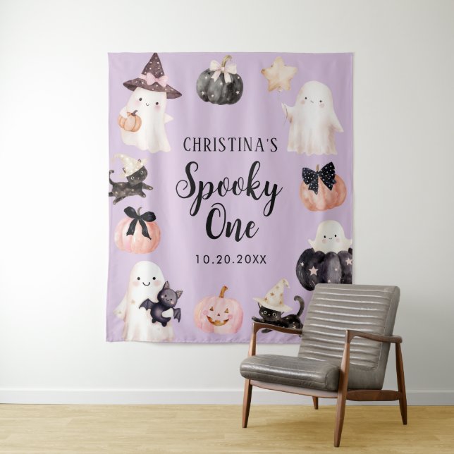 Spooky One Halloween Girl 1st Birthday Party Tapestry (In Situ)
