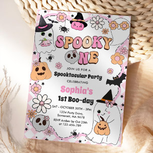 Spooky One Halloween Groovy Ghost 1st Birthday Invitation