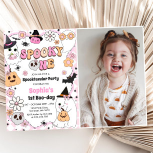Spooky One Halloween Groovy Ghost 1st Birthday Invitation