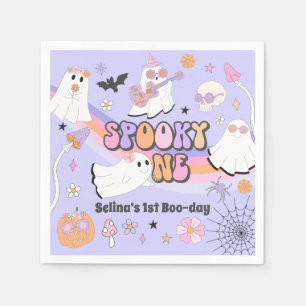 Spooky One Halloween Groovy Ghost 1st Birthday Napkin