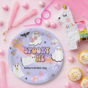 Spooky One Halloween Groovy Ghost 1st Birthday Paper Plate