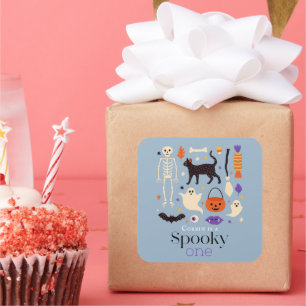 Spooky One Halloween Motifs Blue 1st Birthday Square Sticker