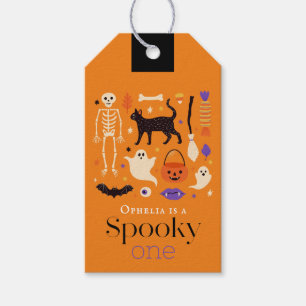 Spooky One Halloween Motifs Orange 1st Birthday Gift Tags