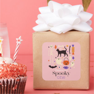 Spooky One Halloween Motifs Pink 1st Birthday Square Sticker