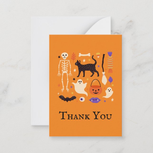 Spooky One Halloween Orange 1st Birthday Thank You Card (Front)