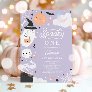 Spooky One Halloween Pink Ghost 1st Birthday Party Invitation