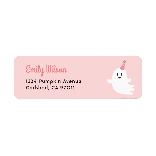 Spooky One Halloween Pink Ghost Return Address (Front)