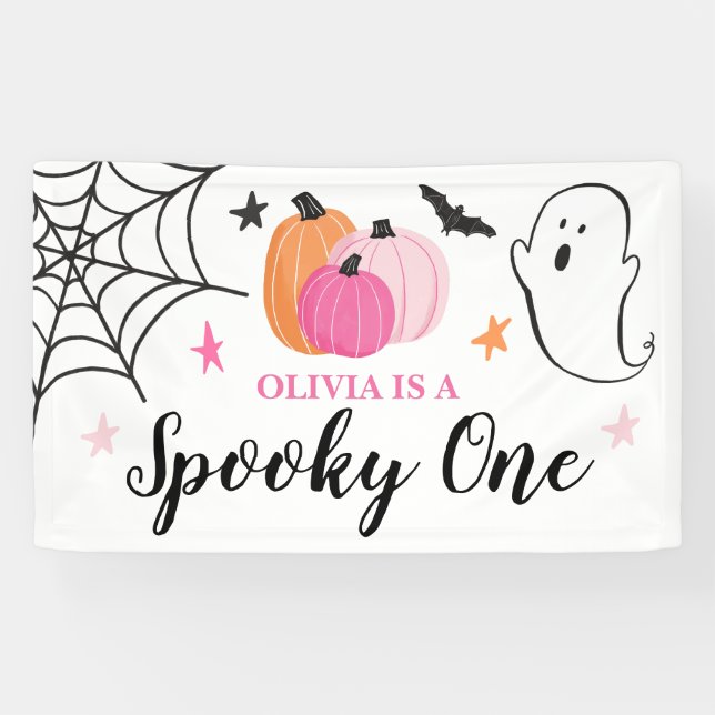 Spooky One Halloween pink pumpkins 1st Birthday Banner (Horizontal)