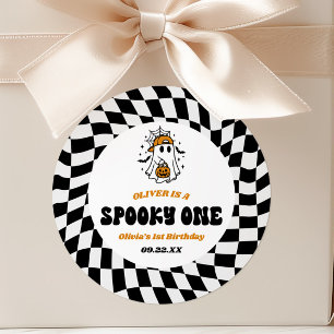 Spooky One Halloween Retro 1st Birthday Party Classic Round Sticker