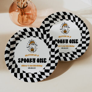 Spooky One Halloween Retro 1st Birthday Party Paper Plate