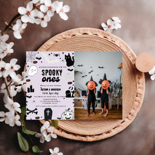 Spooky One Halloween Twin first birthday party  In Invitation