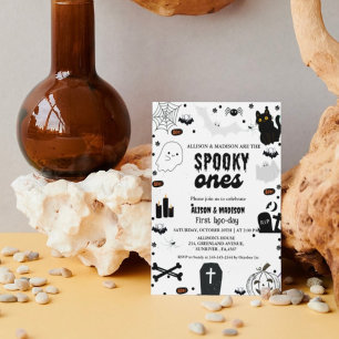 Spooky One Halloween Twin first birthday party Invitation