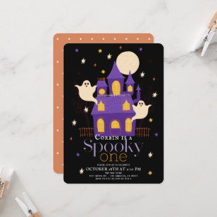 Spooky One Haunted House Ghosts Black 1st Birthday Invitation