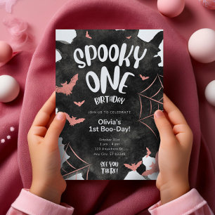 Spooky One Invitation Halloween Birthday Pink Bats