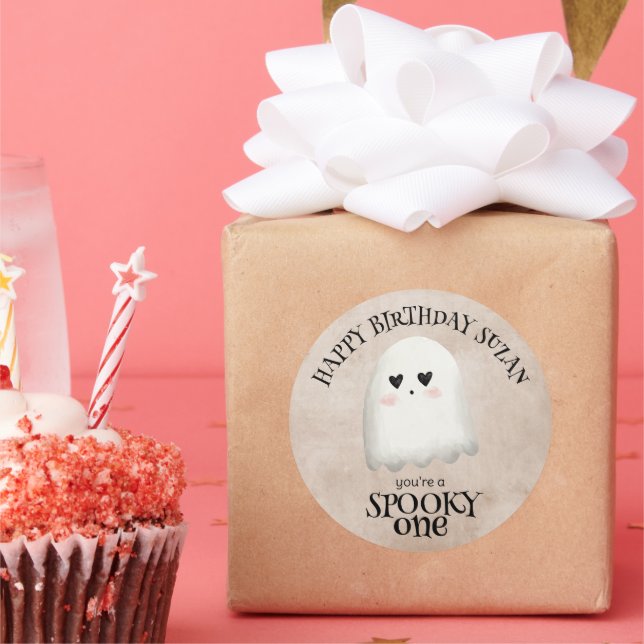 Spooky One Kawaii Ghost Halloween Birthday Classic Round Sticker (Party)